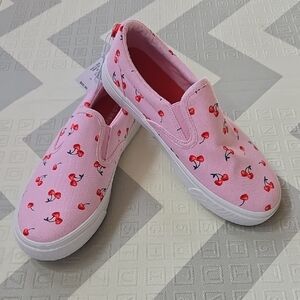 Kids Pink Cherry Print Slip-On Shoes Size 2Y. NWT